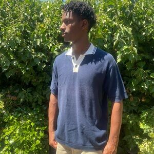 Zara dark blue collard polo short sleeve shirt, size medium